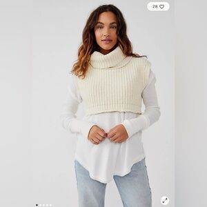 Free People Women’s Cropped Turtleneck Pullover Sweater Size Large Cream